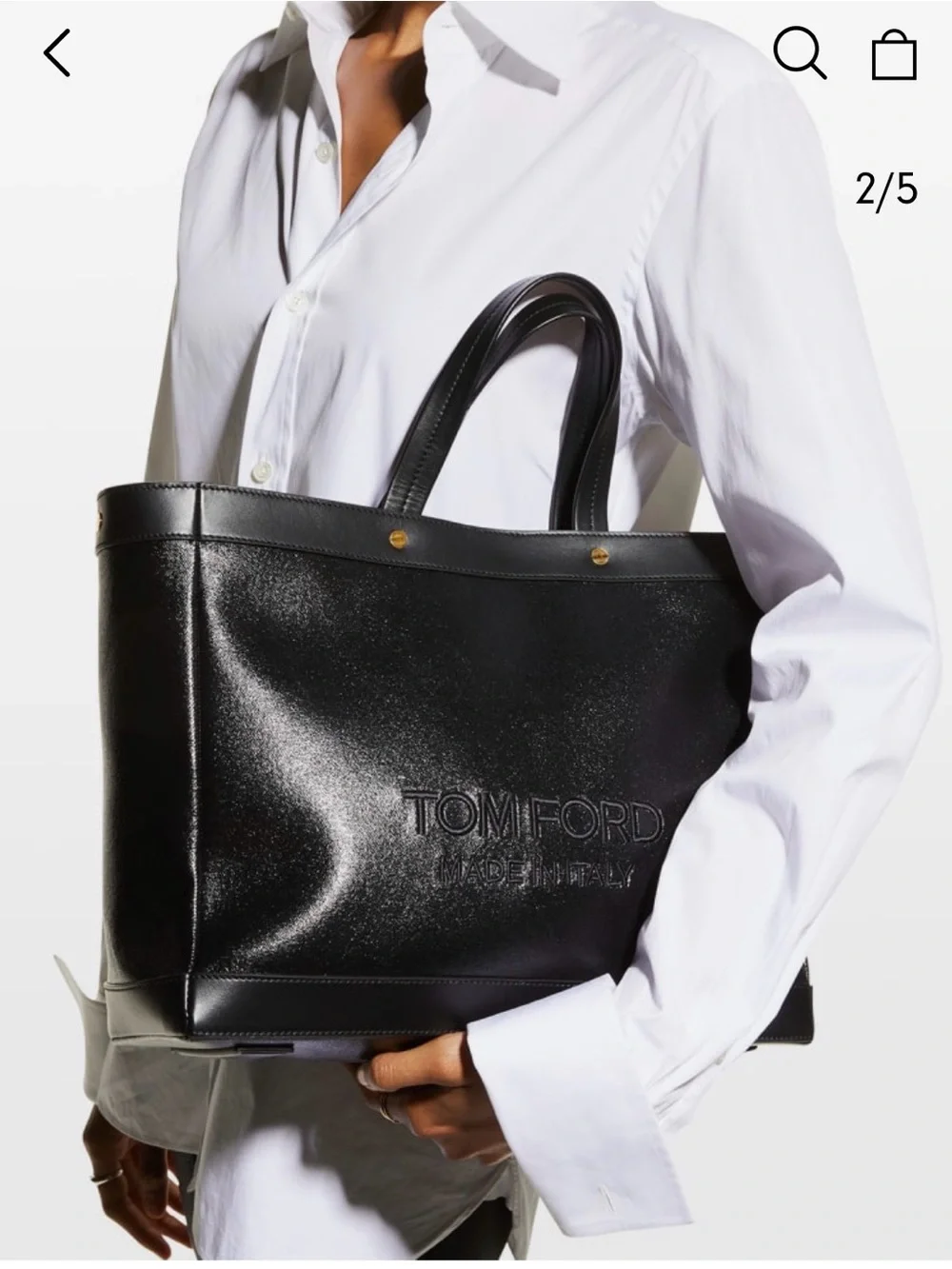 Tom Ford Black Leather Logo Tote Bag